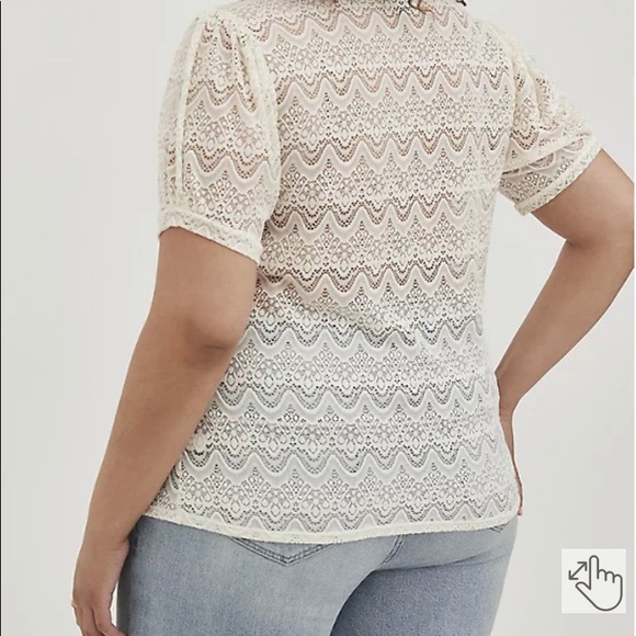 Torrid ivory puff sleeve tee- stretch lace ivory - Picture 3 of 4